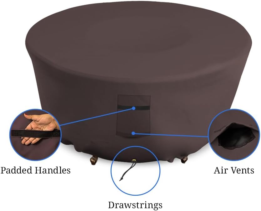 Covers & all Outdoor Round Fire Pit Cover, 12 Oz Waterproof, UV & Weather Resistant for Patio Lawn Garden Backyard Outside, with Air Vents & Drawstrings (80