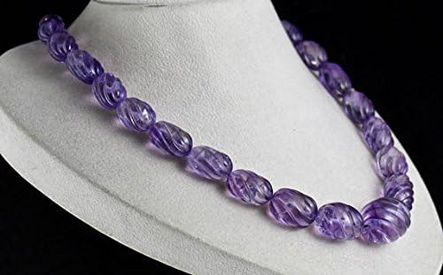 NATURAL BRAZILIAN AMETHYST Carved Beads Necklace 23.5 INCHES 29 MM TO 20 MM