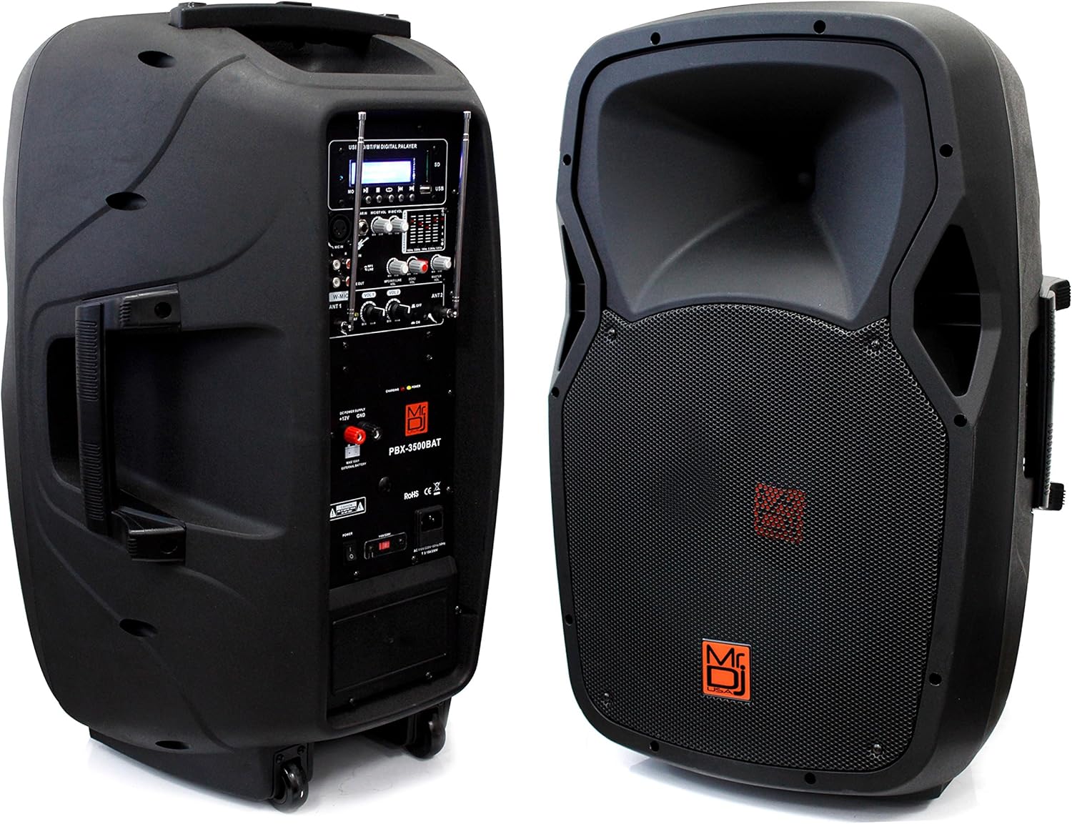 Mr. Dj PBX3500BAT 15-Inch 3500-Watt Max Power Speaker with Built-In Bluetooth, Battery, FM Radio, EQ, LCD, MP3, USB and SD