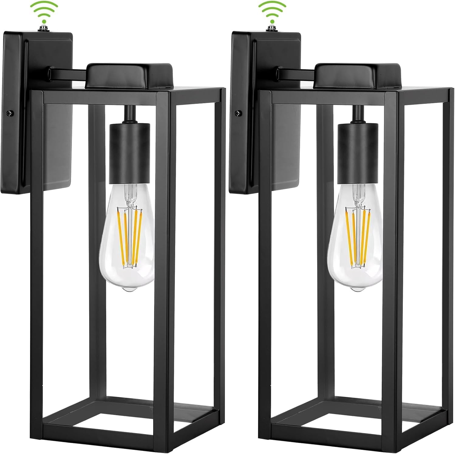 hykolity Large Outdoor Wall Light, 16 Inch Lantern, Dusk to Dawn Exterior Waterproof Sconce, Anti-Rust Mounted Lighting with Glass Shade, Matte Black Lamp with E26 Socket for Porch, 2 Pack