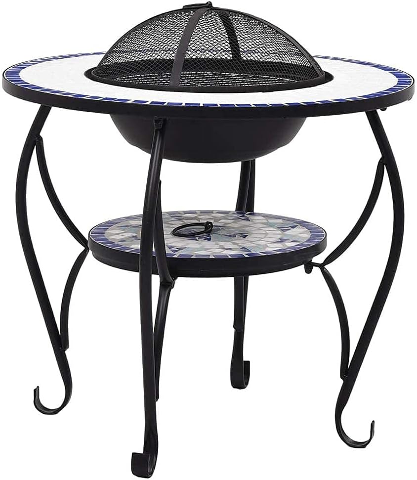 Fire Pit Table with BBQ Grill Shelf,4 in 7 Round Firepit for Barbecue,Heater,Ice Pit,Metal Brazier Coffee Table for Backyard,Camping,Picnic,Bonfire,Garden