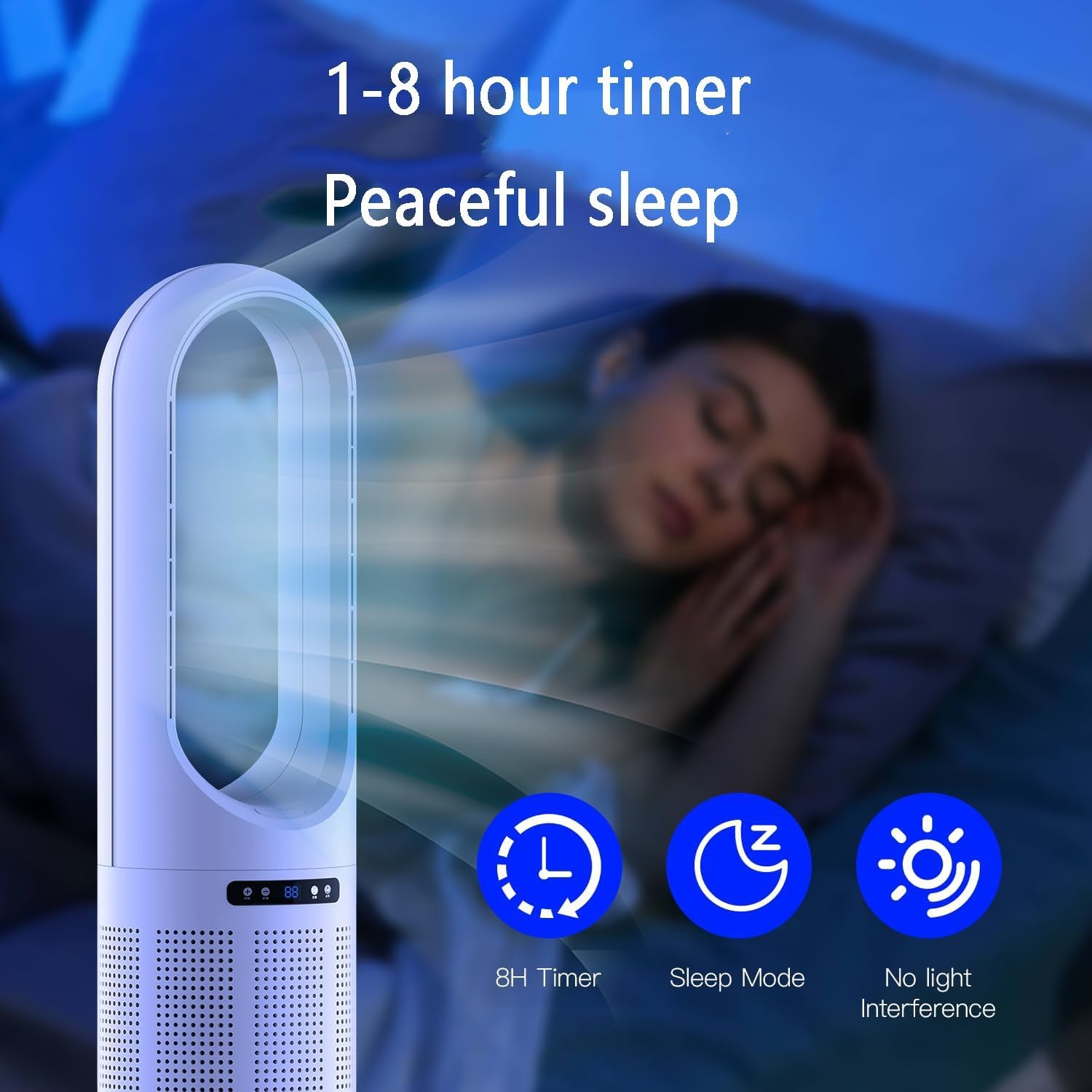 Tower Fan, Oscillating Fan/Standing Fan/Bladeless Fan with Remote, Air Circulation Fan, 8h Timer, 8 Speeds ; Two Models, Cooling Fan and Space Heater, Can Be Used All Year Round(Silver)