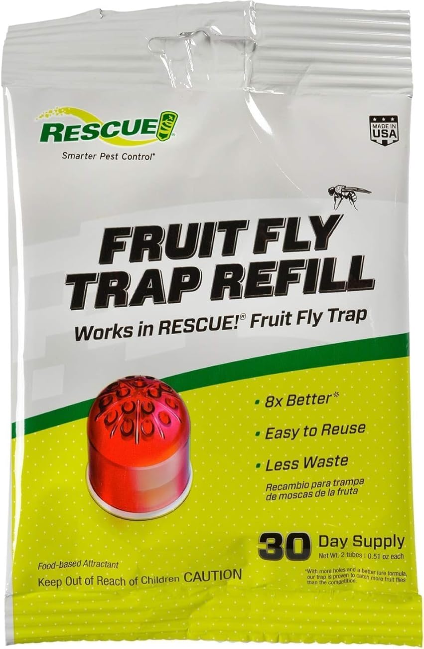 Rescue! Fruit Fly Trap Bait Refill – 96 Pieces, 30-Day Supply (2 Tubes per Pack, Each Lasts 15 Days) – Food-Based, Easy-to-Use Attractant for Effective Fruit Fly Control