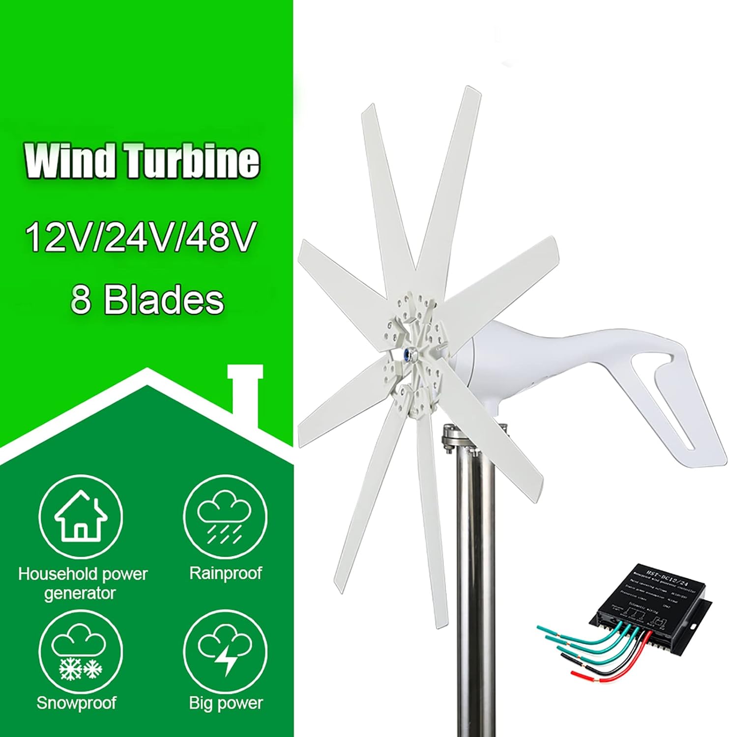 10000W Vertical Wind Turbine Generator Kit, 8 Blade Portable,Street Lighting and More Solar and Wind Hybrid System (12V-220V)