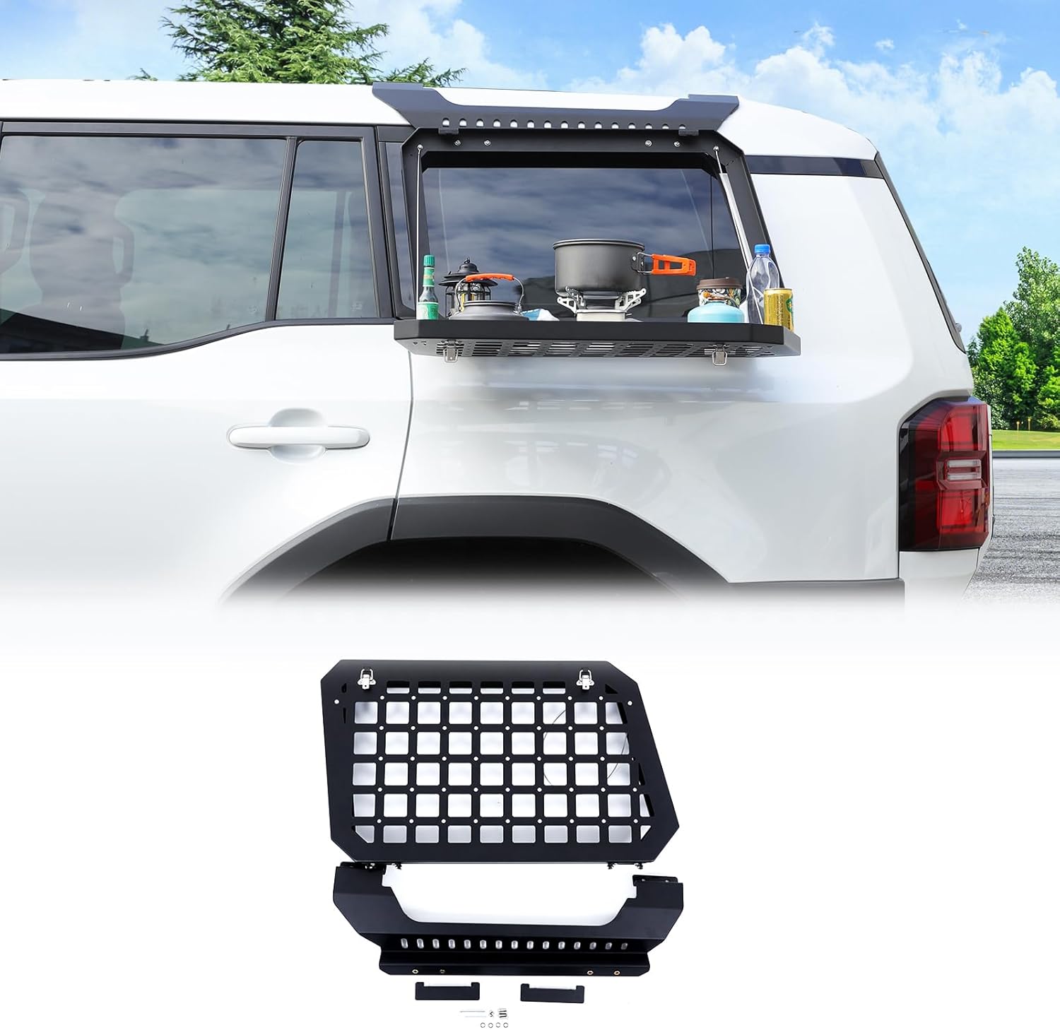 Rear Side Window Storage Molle Panel Compatible with Toyota Land Cruiser Prado 250 J250 LC250 2024 2025 Accessories, Rear Window Side Storage Rack Exterior Accessories (Left Side)