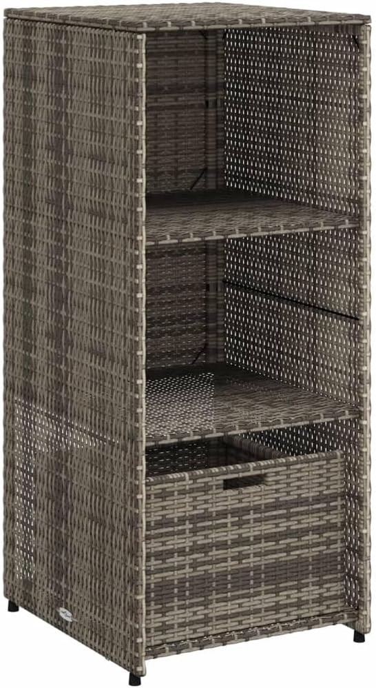 vidaXL Outdoor Patio Storage Cabinet - Gray PE Rattan Tool Organizer with Shelves/Drawer, Weather-, Sturdy Steel Frame for Garden, Deck
