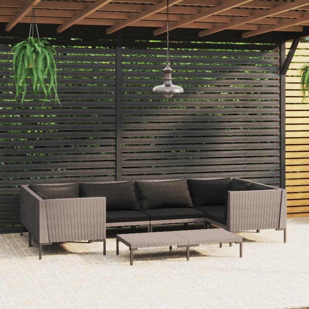 7 Piece Patio Lounge Set with Cushions Poly Rattan Dark Gray,Premium Patio Lounge Set with WeatherResistant Rattan for Outdoor and Garden Enjoyment Patio Furniture Sets, Outdoor Furniture Sets