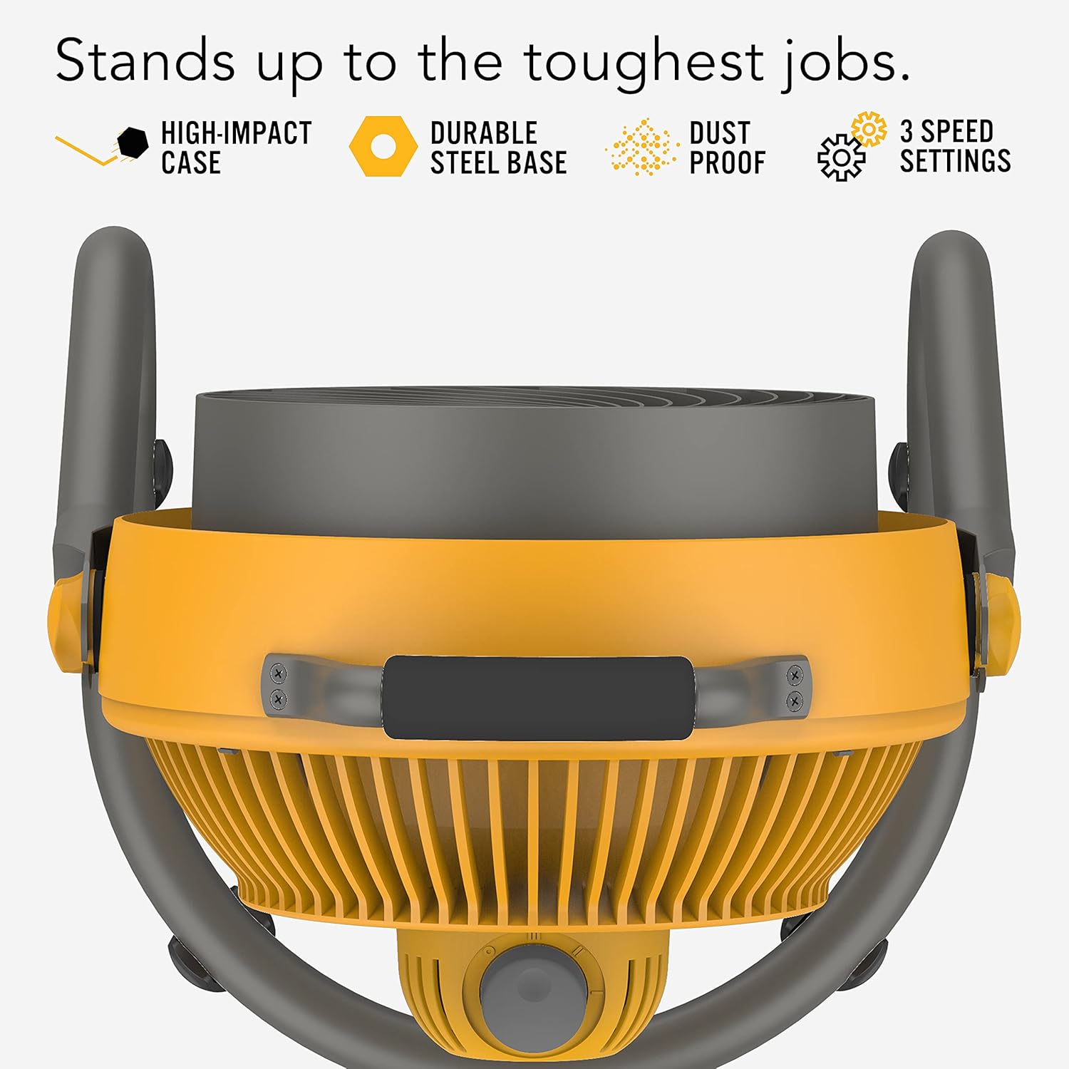 Vornado 293 Large Heavy Duty Shop Fan, 3 Speed Electric Fan, High Impact Casing, IP54-Rated Motor, Whole Room Air Circulator, Pivoting Head, Carry Handle, 16” Floor Fan for Bedroom and Garage, Yellow