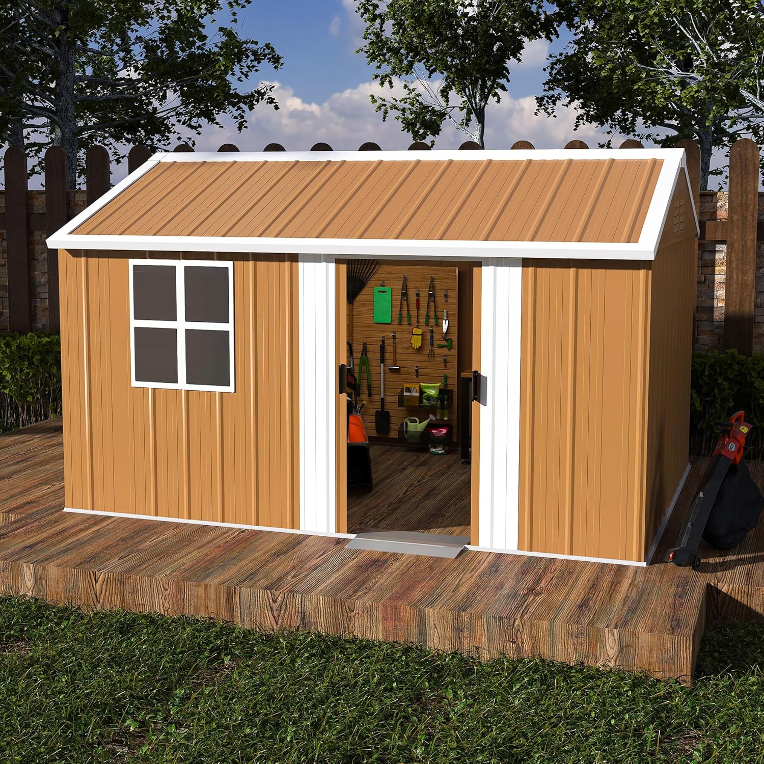 Leavader 12x8 FT Metal Storage Shed, Heavy-Duty Outdoor Matel Tool Shed with Windows, Lockable Door&Ventilation - Weatherproof Outdoor Garden Shed for Backyard, Lawn, Tool Organization