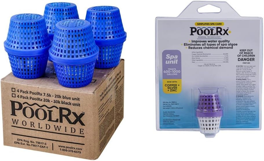 Pool RX 101003 Swimming Pool Algaecide, 4 Pack, Blue & PoolRX+ spa Unit 400-1,000 gallons
