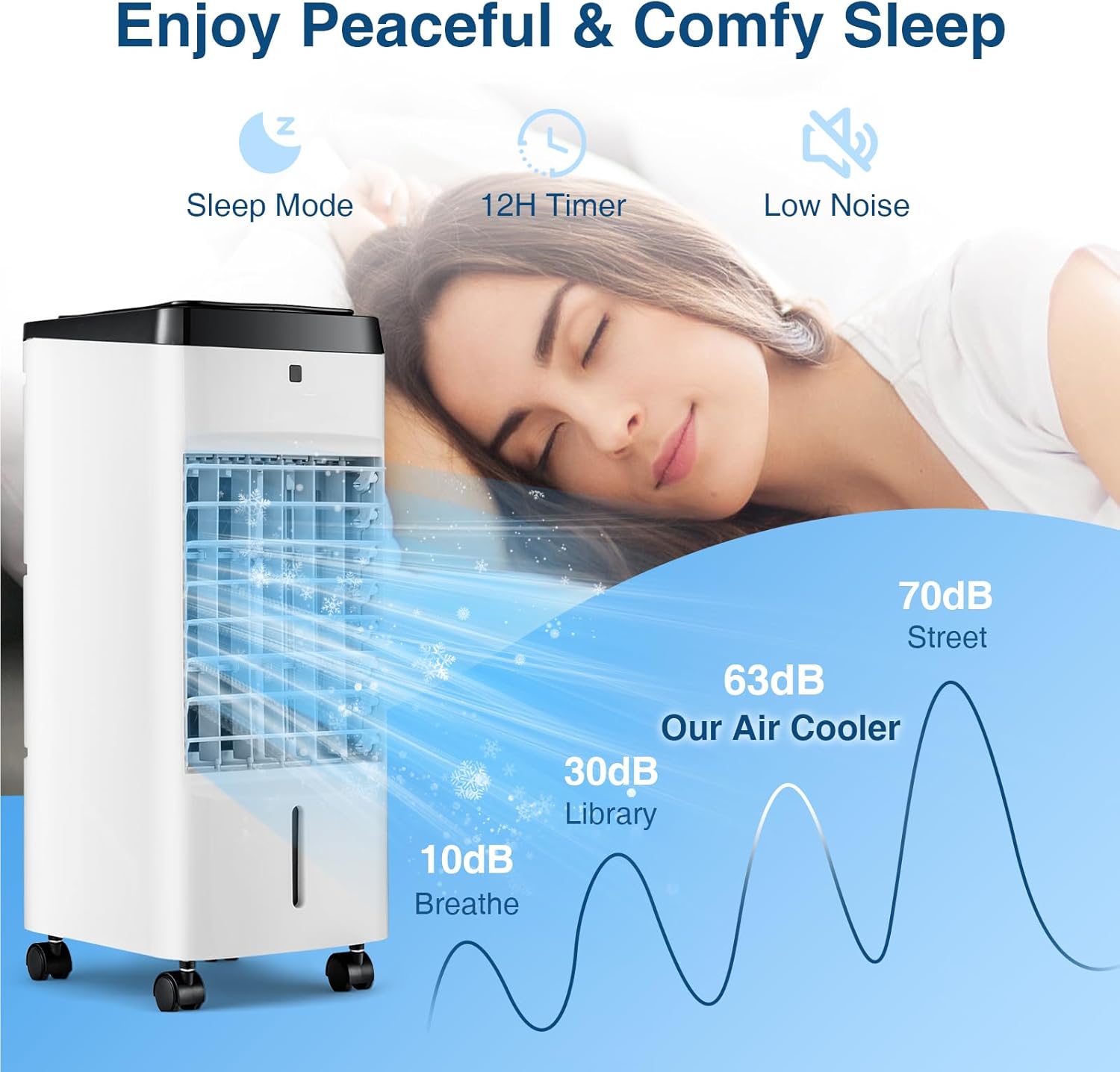 Evaporative Air Cooler, 3-in-1 Air Cooling Fan w/ 3.5L Water Tank & 2 Ice Packs, Remote Control, 4 Modes, 3 Speeds, 12H Timer, 70° Oscillation, Portable Swamp Cooler for Bedroom Home Office