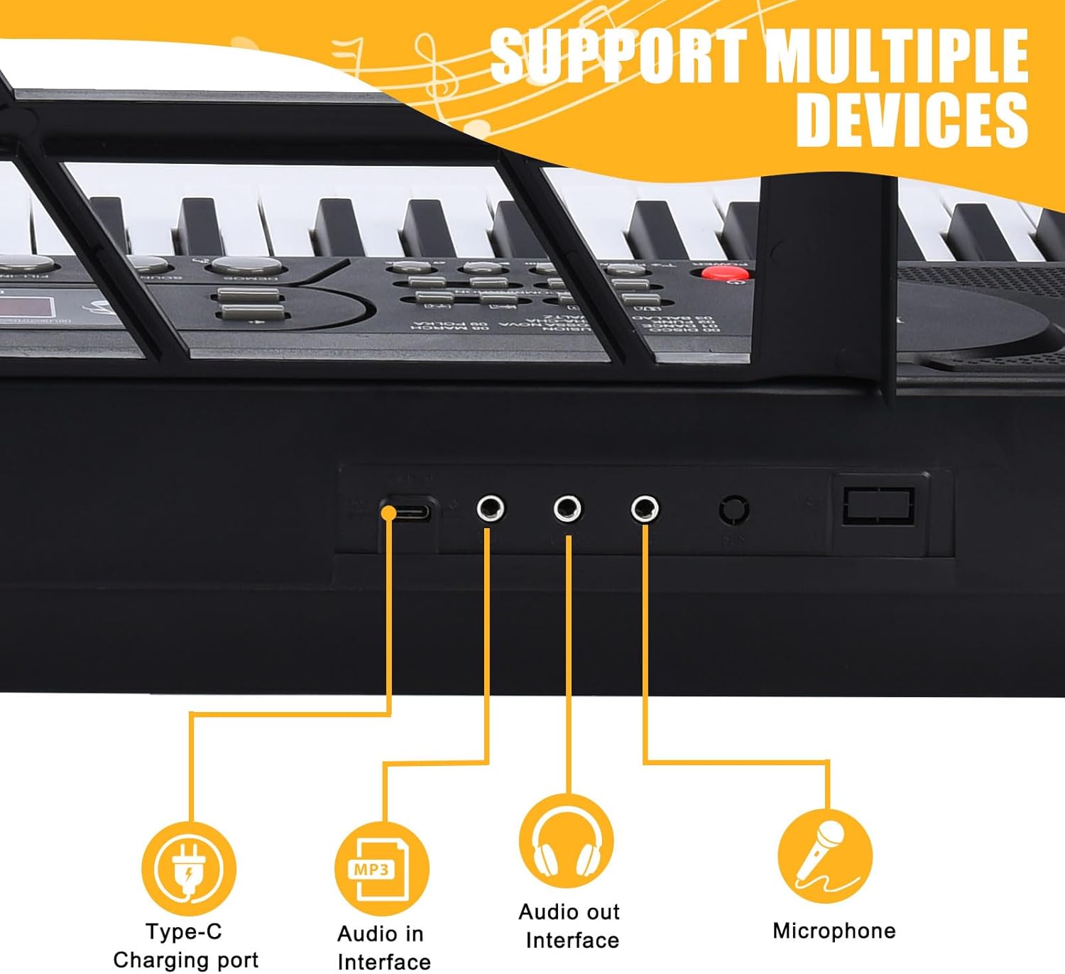 61 Key Keyboard Piano with Stand, Portable Electric Piano Keyboard Kit for Beginners with Stand, Microphone,Note Stickers, Music Rest, Digital Music Keyboard Built-In Speakers