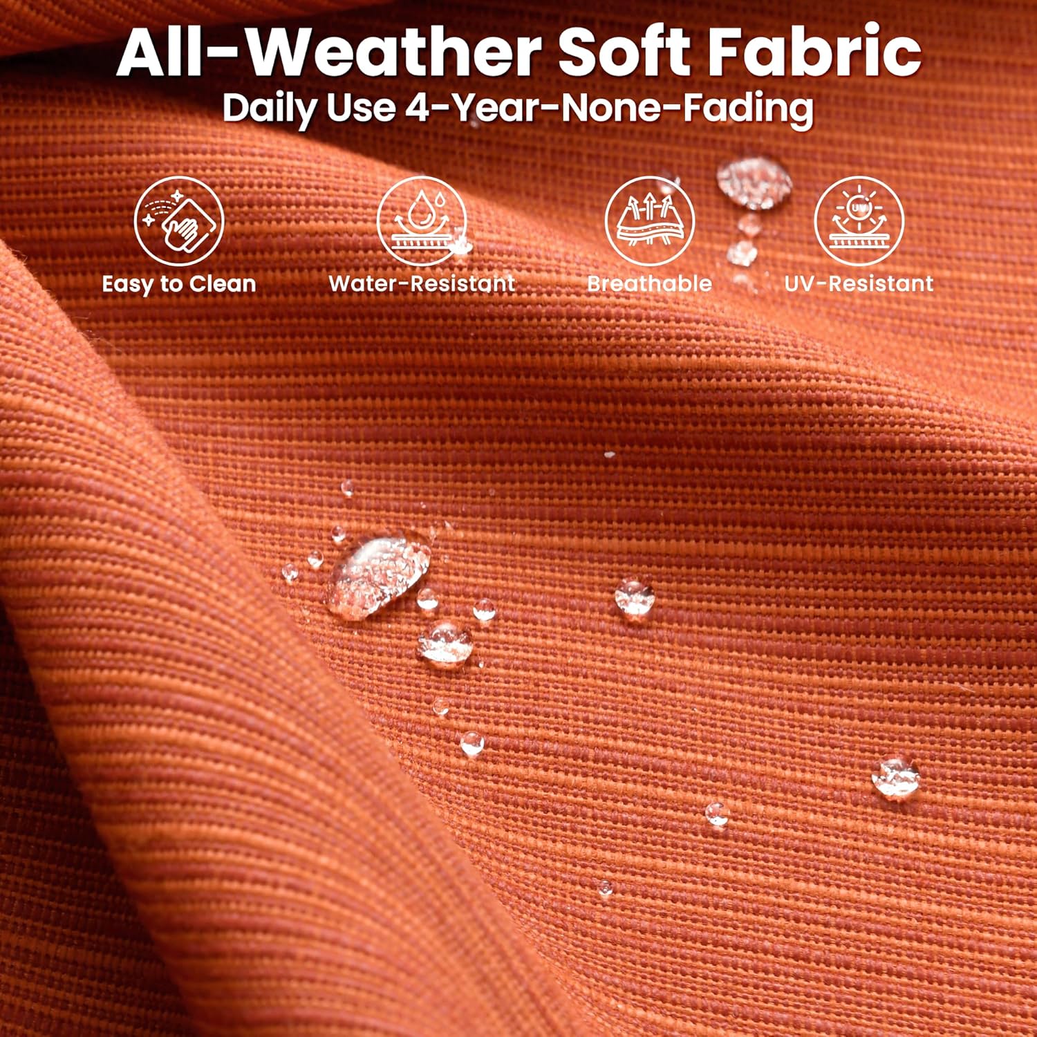 ovios Patio Furniture Set, 6 Pieces Outdoor Wicker Sofa Couch with Fire Pit Table, Ottomans and Comfy Cushions, All Weather High Back Rattan Conversation Set, Orange Red