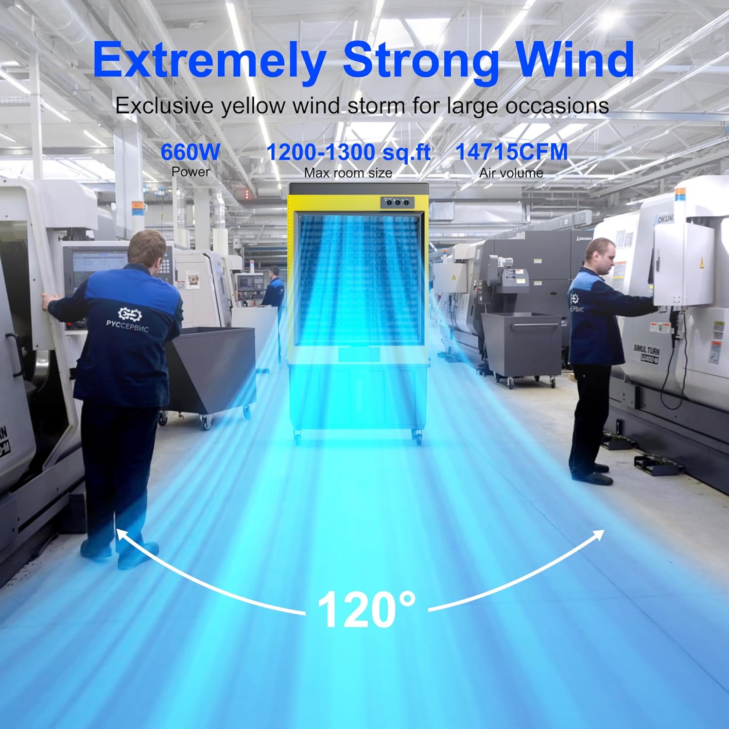 MEPTY 70IN Portable Swamp Cooler, 14715CFM Evaporative Air Cooler, 53Gal Tank with Continuous Auto Fill, 120°Oscillation, 3Speed Evaporative Cooler for Outdoor Patio, Garage, Factory Use