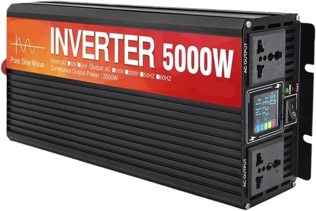 Pure Sine Wave Inverter 5000W 4000W 3000W Double Socket LCD Display DC 12V 24V to AC 220V Voltage Converter Power Supply(3000W-50HZ,24V to 220V_Universal)