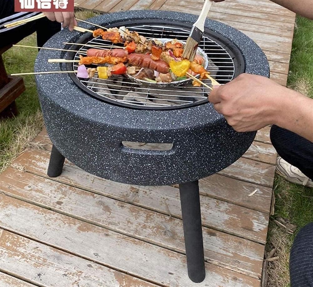 Large Retro Fire Pit Gray Cast Iron Brazier Heater Multifunctional Camping Bowl BBQ for Backyard,Camping,Picnic,Bonfire,Garden