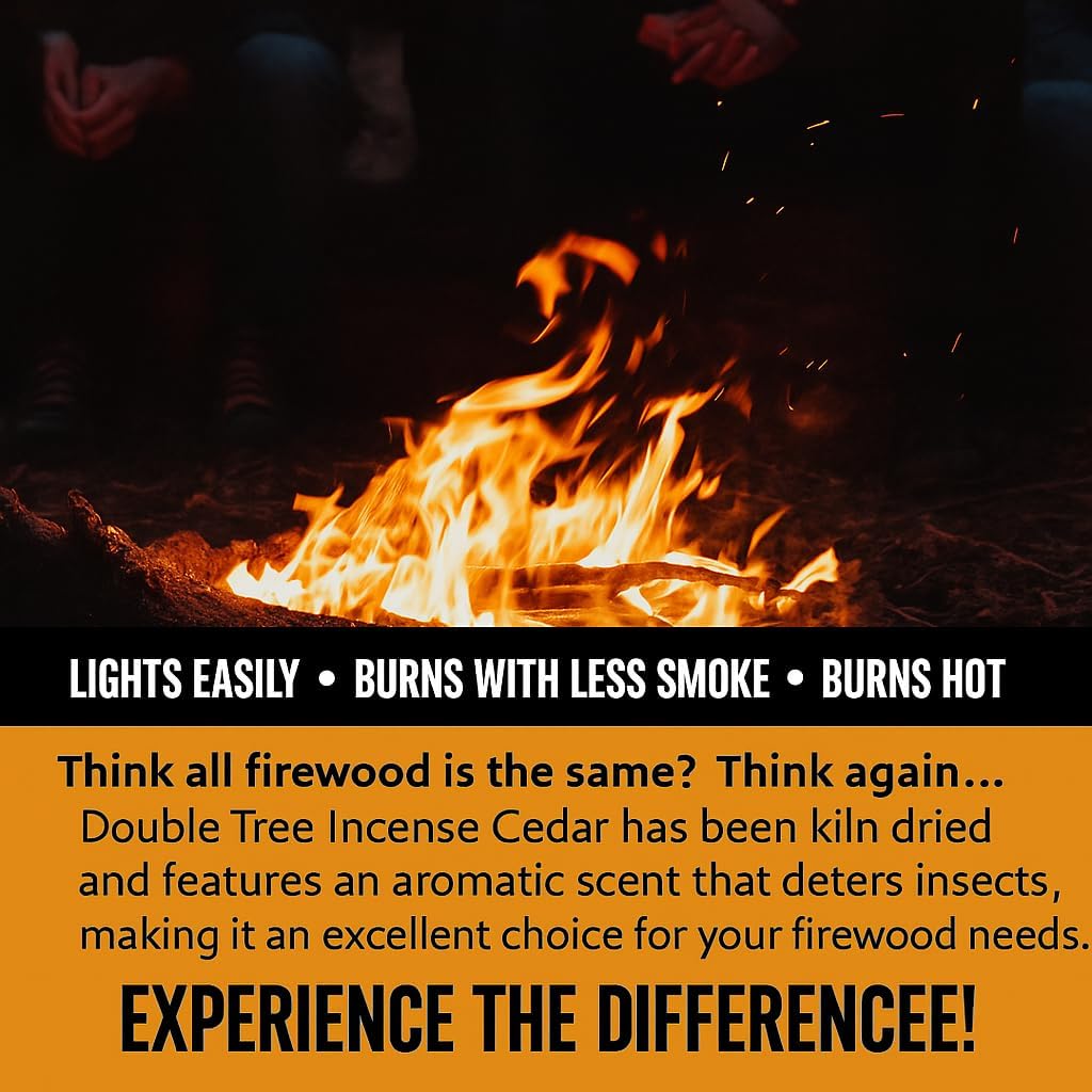 Double Tree - Kiln Dried Premium Incense Cedar Firewood (16inch Logs) (Includes Firestarter) (XX Large 4.5 Cubic ft for Fireplace,Campfire,Wood Stove, Fire Pit, Split Wood for Solo Stove or Breeo)