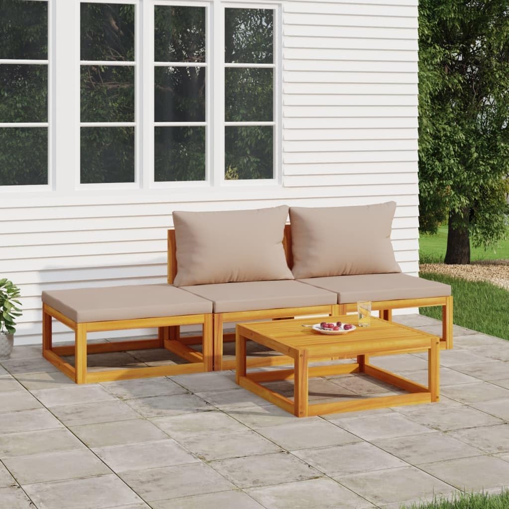 4 Piece Patio Lounge Set with Taupe Cushions Solid Wood,Acacia Wood Patio Lounge Set for Outdoor Relaxation and Comfort Outdoor Furniture Sets, Patio Furniture