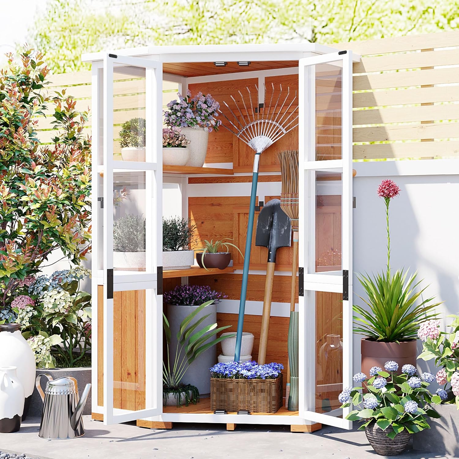 63'' Height GWood Storage Cabinet Outdoor Tool Storage Shed, Mini Greenhouse Cold e with Waterproof Roof and Lockable Door for Backyard,Patio, Lawn, Yellow