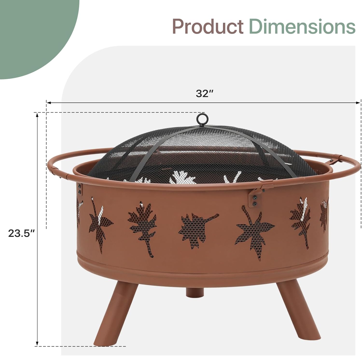 Outdoor Fire Pit with Leaf Cutout Pattern Design, 32