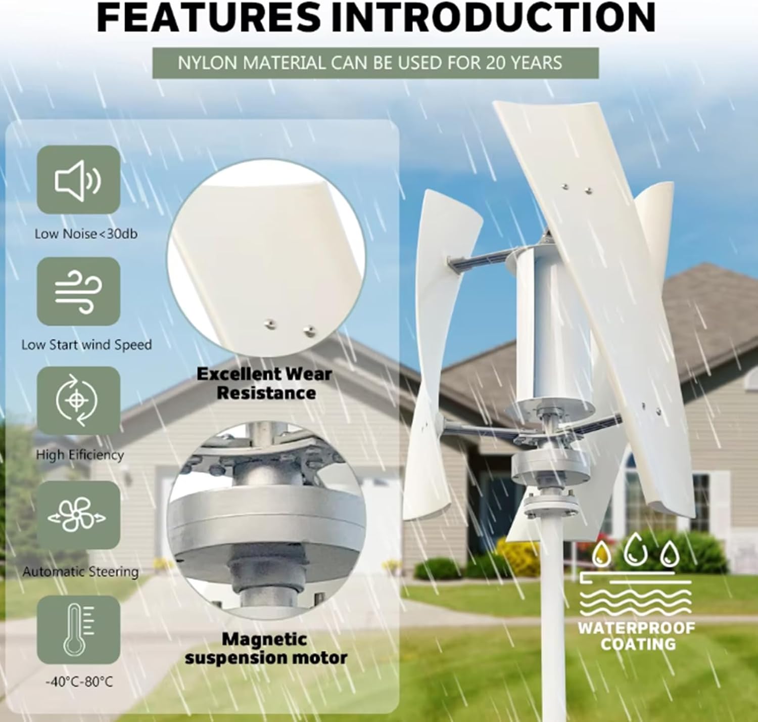 3000W No Noise Wind Turbine Generator Kit,12V 24V 48V 3 Blade W/Controller Magnetic Levitation Wind Turbine for Home Boats, Gazebos, Cabins