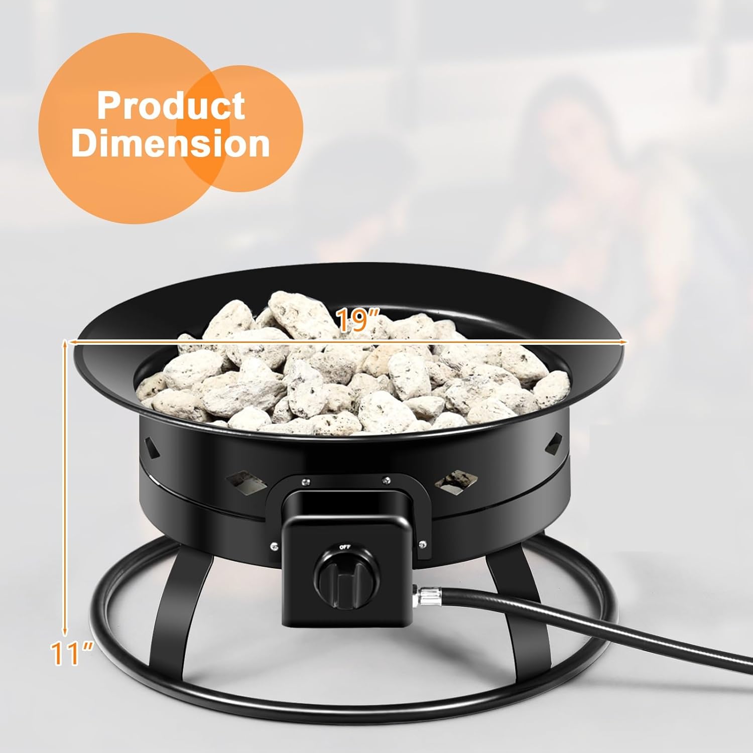 Tangkula Outdoor Portable Propane Gas Fire Pit, 58,000 BTU Gas Fire Pit with Cover, Carry Strap & Lava Rocks, 19 Inch Outdoor Firebowl with Propane Gas Hose & Tank Secure Ring for Camping, Backyard