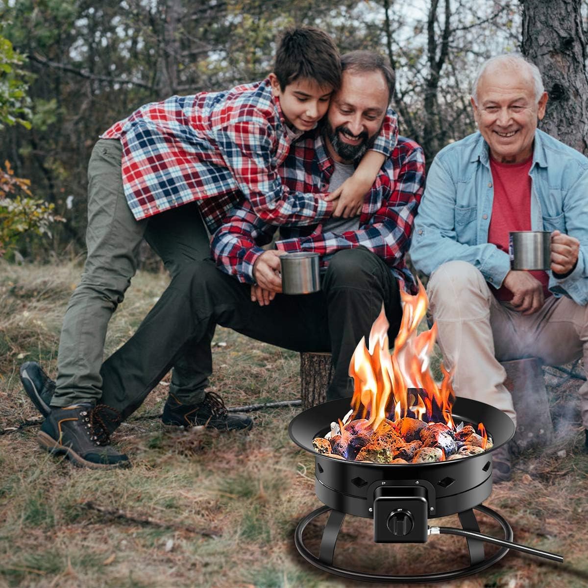 COSTWAY Outdoor Portable Propane Gas Fire Pit, 58,000 BTU Portable Fire Pit with Cover, Carry Strap & Lava Rocks, 19