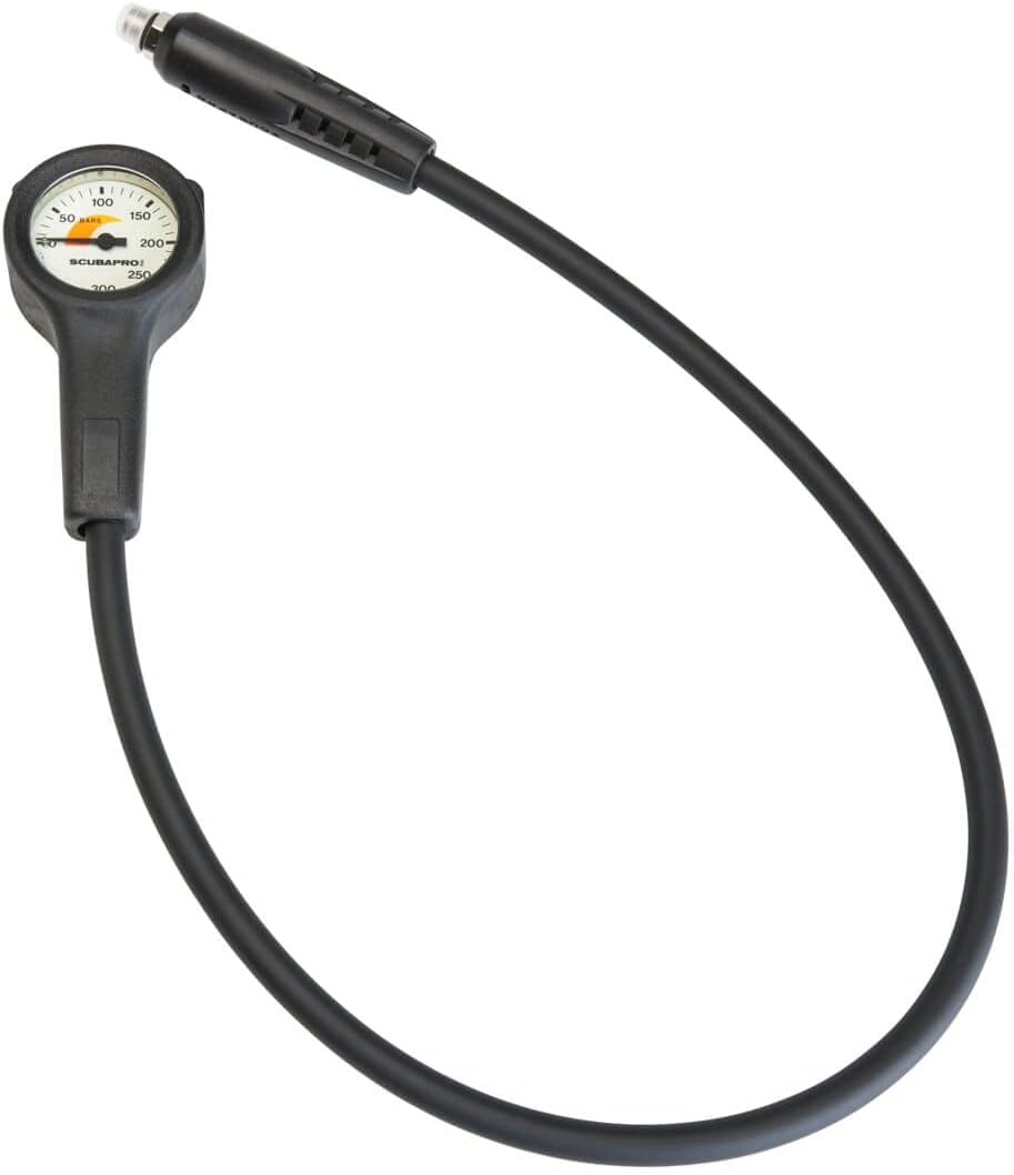 SCUBAPRO Scuba Diving Compact Pressure Gauge with Brass Metal Case, Metric Display, Includes Rubber Boot and HP Hose