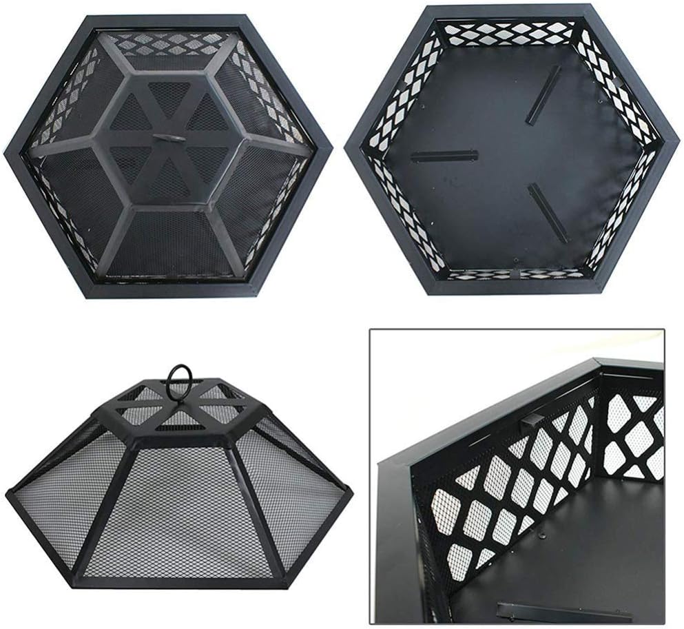Hexagon Design Portable Metal Fireplace Stove with Mesh Cover for Fireplace Wood Stove for Picnic Bonfire Patio Patio