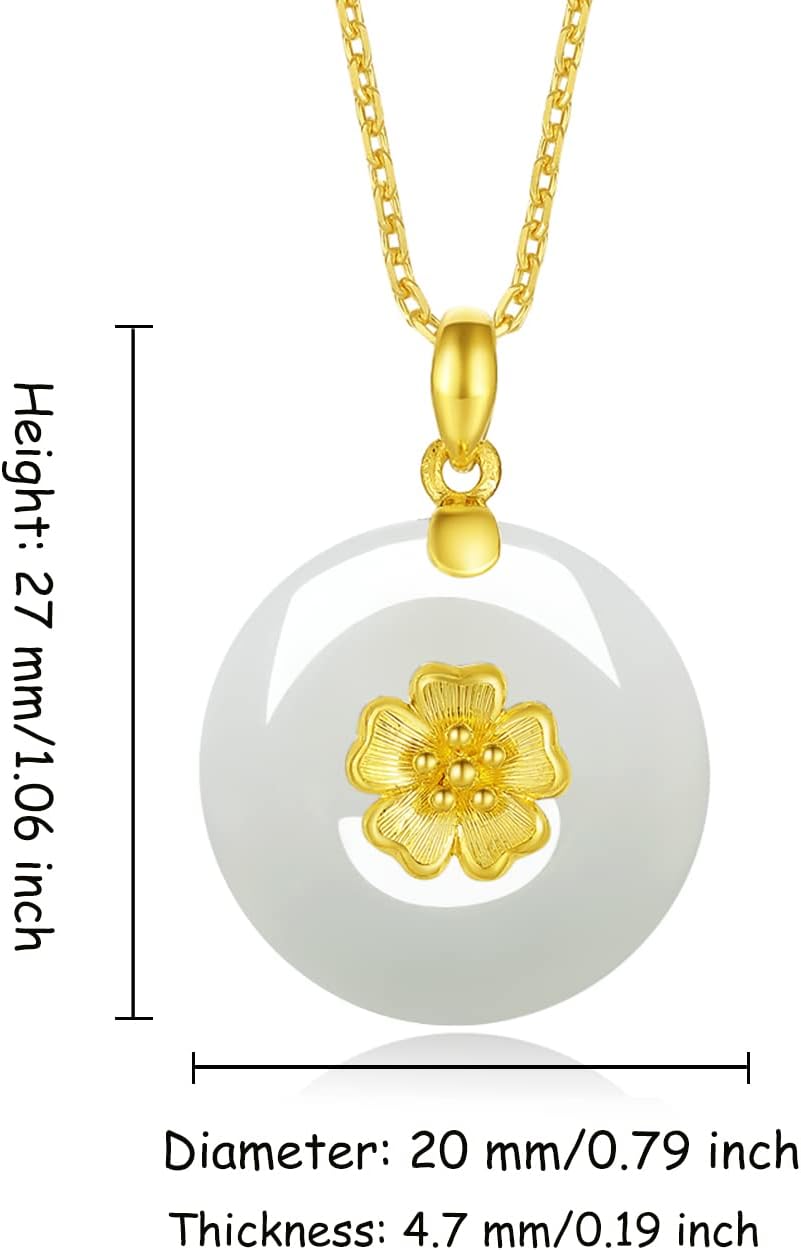 24K Solid Gold Pendant for Women, Real Pure Gold White Nephrite Jade Jewelry Accessory Round Pendant for Men Girlfriend (Not Include Necklace)