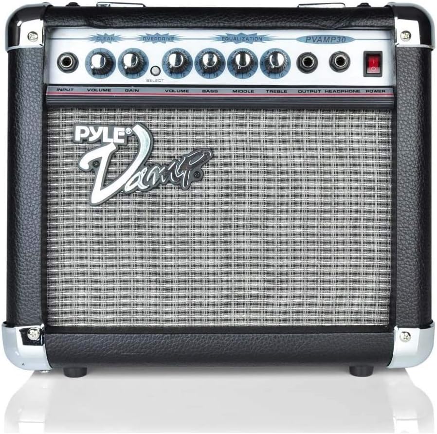 Pyle 30 Watt VampSeries Amplifier - With 3-Band EQ & Overdrive, Has Clean and Overdrive Channels For a Crunchy, Powerful Sound, 20 Hz to 15 kHz Frequency Response, Black