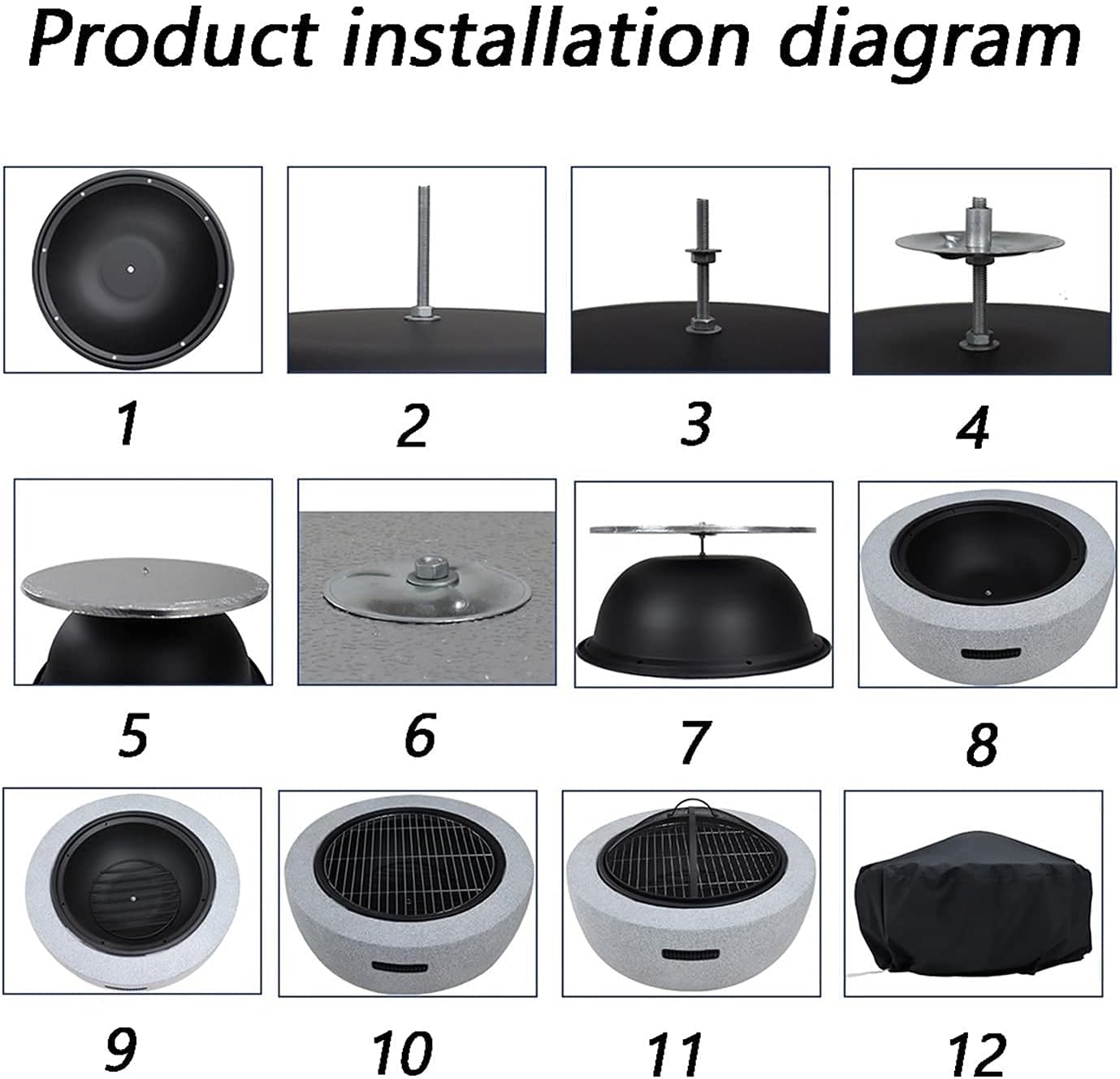 Fire Pit Wood-Burning fire Pit, 23-inch Outdoor fire Pit, Barbecue fire Pit Bowl, Imitation Marble Garden fire Pit