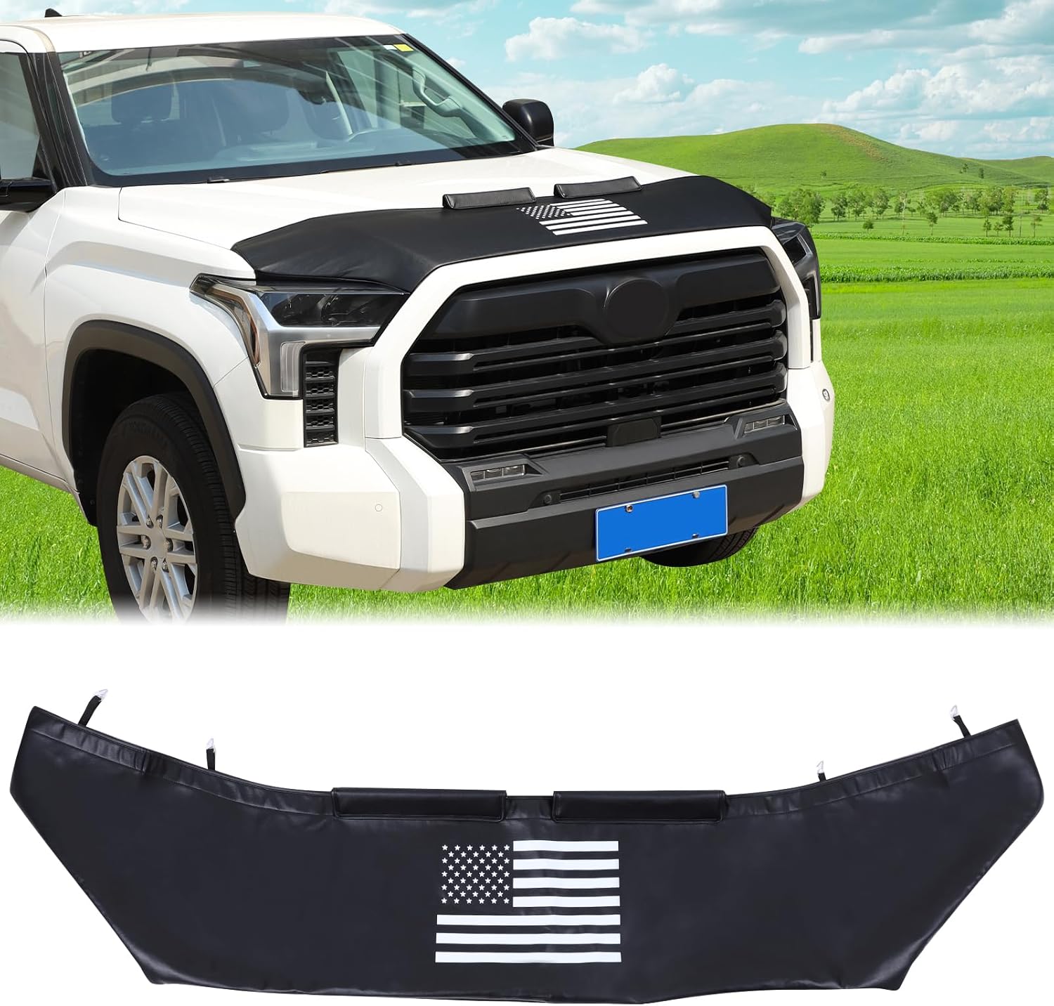 Aunginsy Car Hood Protector Bra Compatible with Toyota Tundra/Sequoia 2022-2024 2025 Front Hood Cover Leather Protector Cover Half Hood Bonnet Bra Front Car Cover Mask Hood Shield Exterior Accessories