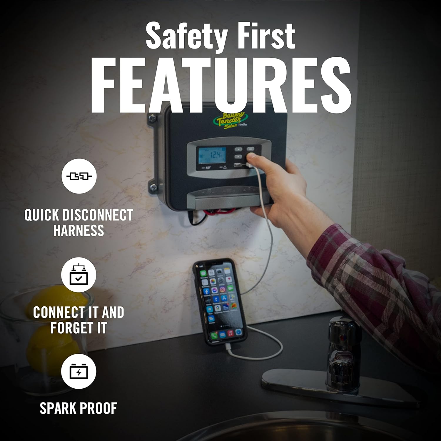 Battery Tender 50 AMP Solar Panel Controller - 12V / 24V / 36V / 48V PWM - Dual USB Port and LCD Status Indiscator Screen - Suitable for Lead Acid, AGM, Gel, and 12 Volt Lithium Batteries - 021-1177