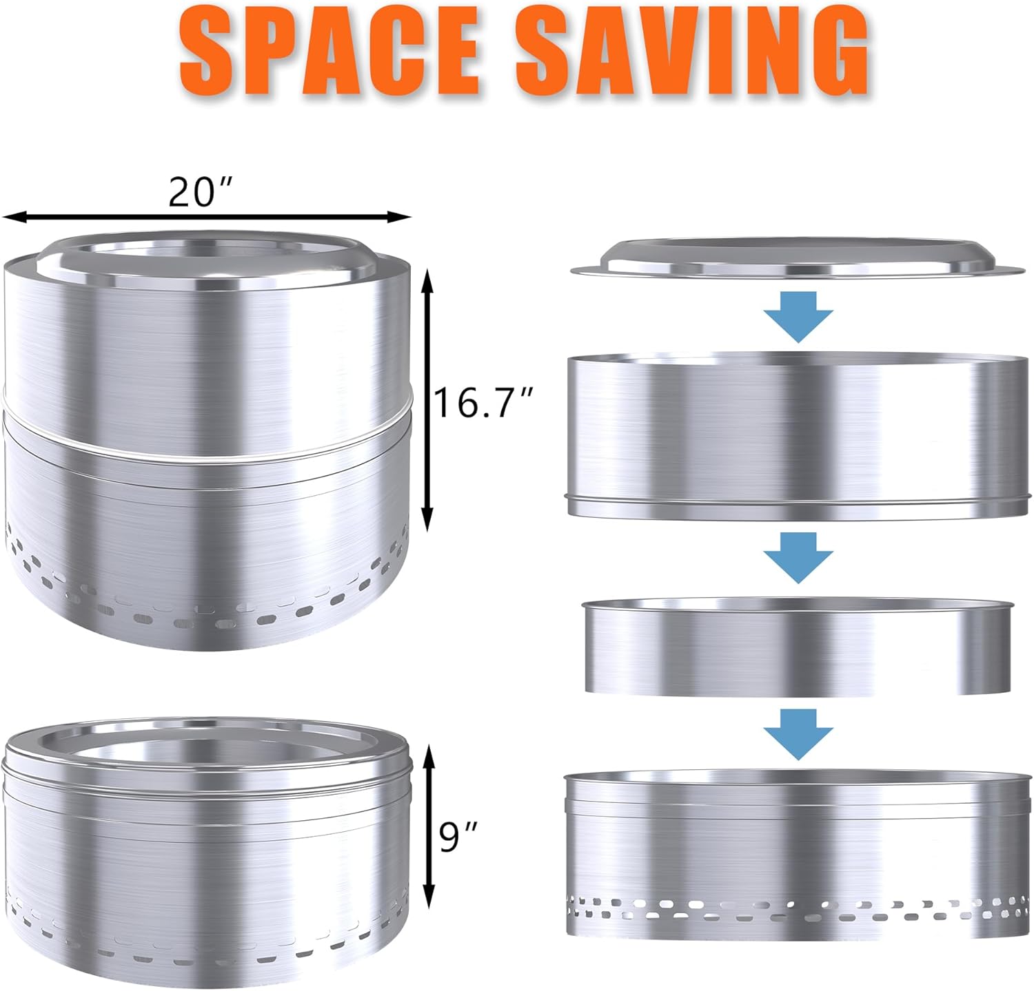 20'' Smokeless Firepit,304 Stainless Steel Outdoor fire Pit,Smokeless Fire Pits for Outside with Carry Bag for Camping Backyard, Fire Pit Wood Burning Stove