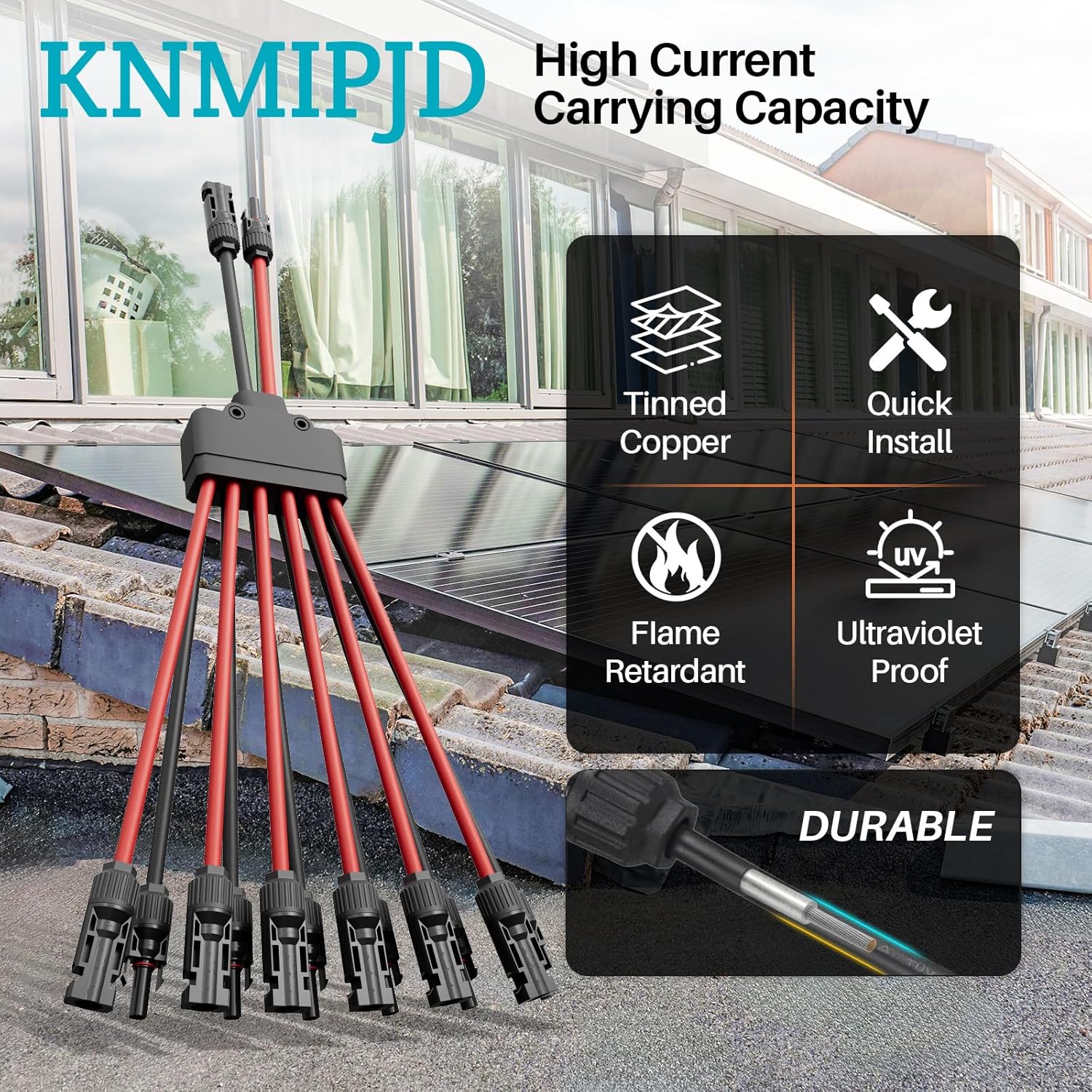 2 Pack solar connectors Tool-Free solar cable connectors Solar connector for 6 solar panels water proof solar panel connectors 2 to 12 Y-branch parallel adapter solar cable extension（2Y12,2PCS）