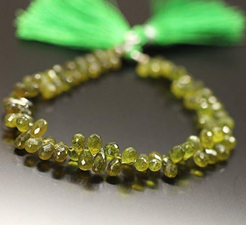 13 inch natural beads strand of 8mm faceted drop green vesuvianite garnet gemstone briolletes beads for DIY jewelry - necklace, bracelet, earring, ring.