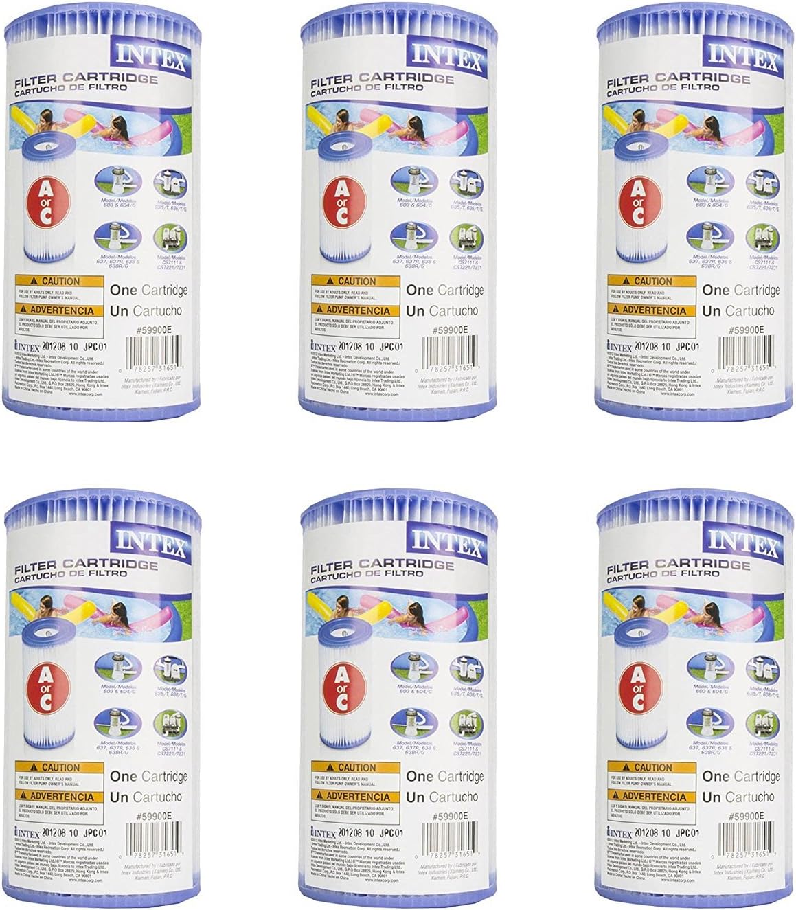 Intex 29000E/59900E Easy Set Pool gCBMzE Replacement Type A or C Filter Cartridge, 6 Count (Pack of 5)