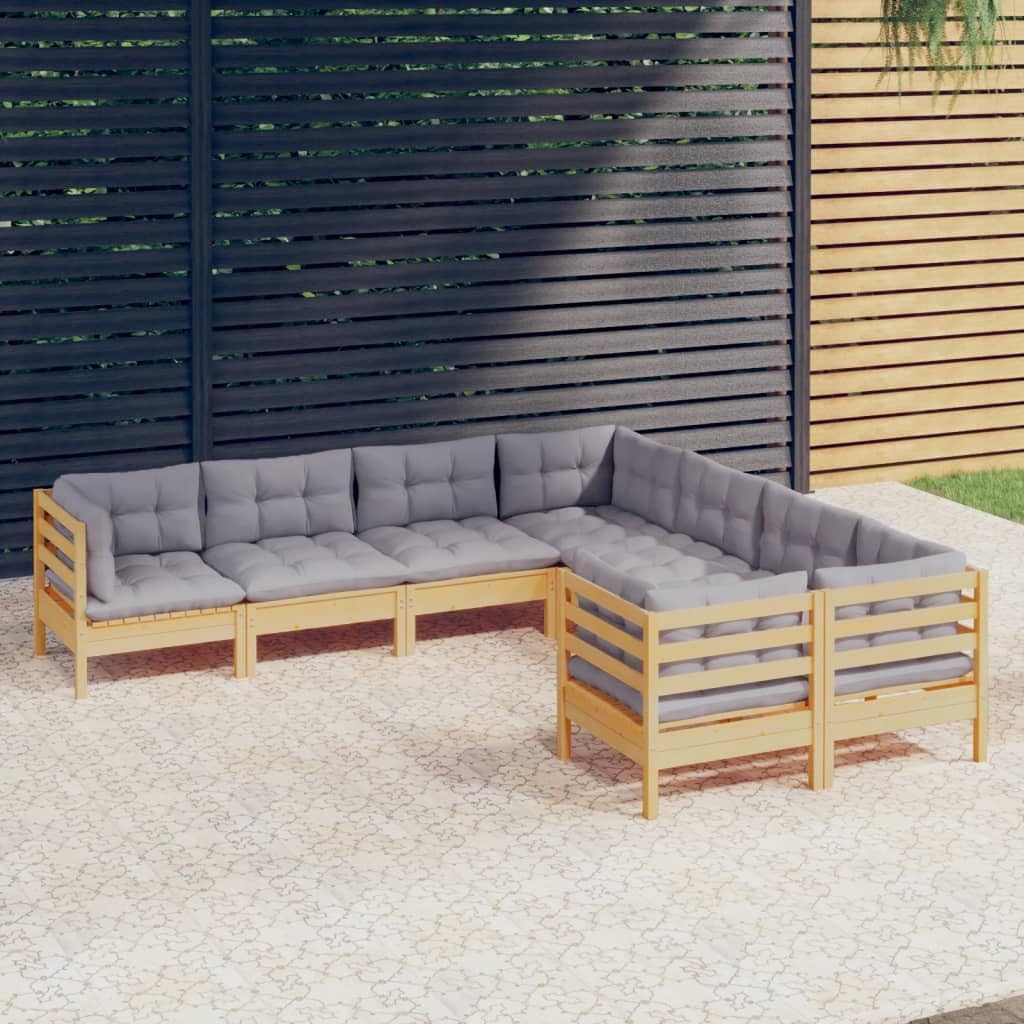 8 Piece Patio Lounge Set with Gray Cushions Solid Pinewood,Sturdy Pinewood Garden Lounge Set with Comfortable Cushions for Relaxation Patio Furniture, Outdoor Furniture Sets