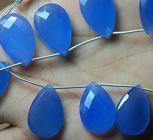 10 match pair - sky blue chalcedony faceted pear briolettes 16x25mm large size