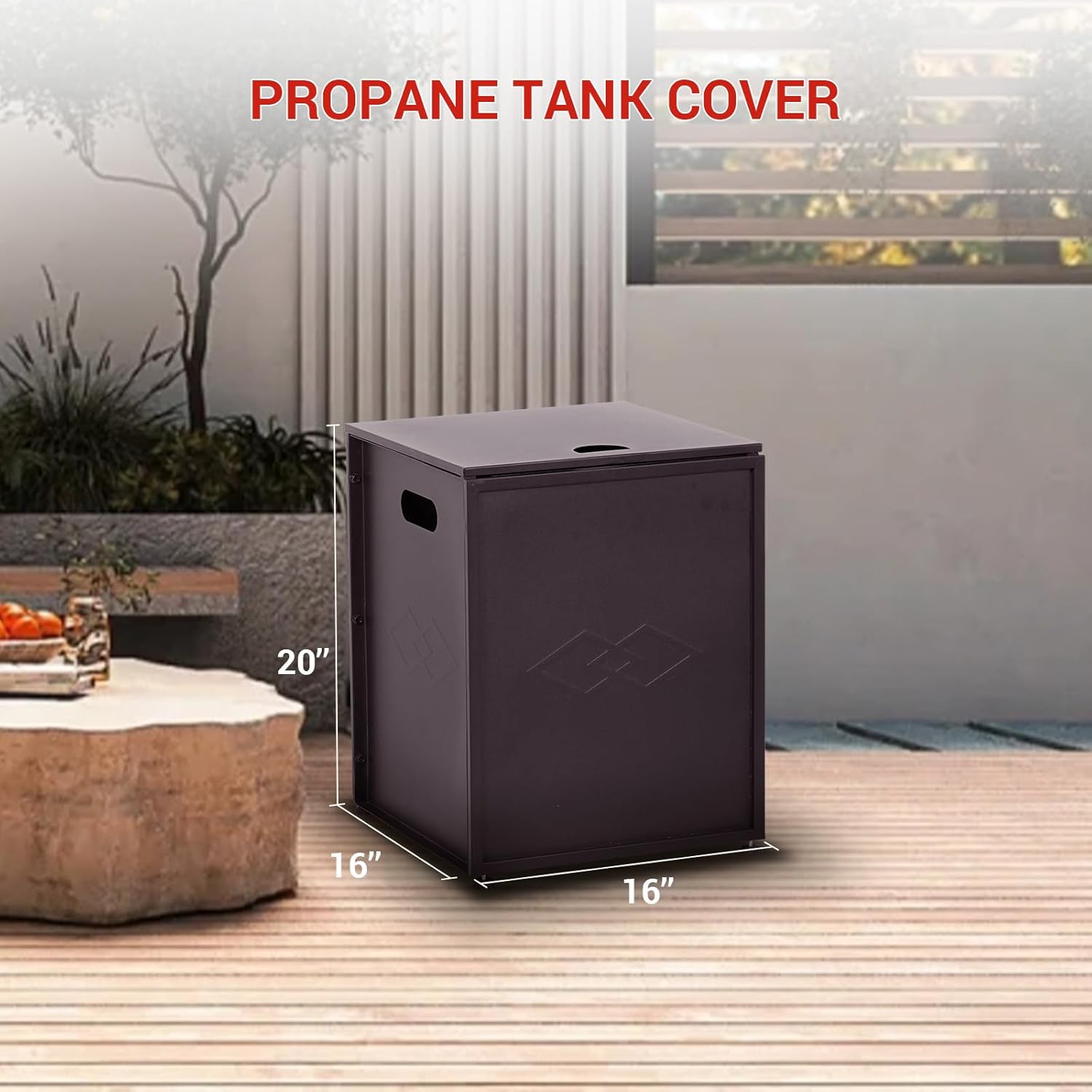 Garvee Propane Tank Cover Table, 20 LB Propane Tank Storage Box, Outdoor Tank Hideway Table for Patio or Garden, for Gas Fire Pits, Brown