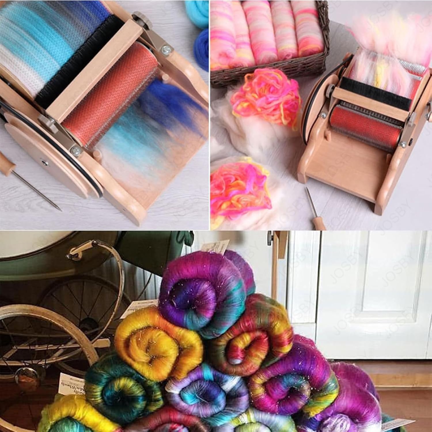 Wool Combing Machine, Manual Wool Drum Carder, Tooth Pitch Can Be Set, Adjustable Roller Gap, Wool Felt-Making Tool