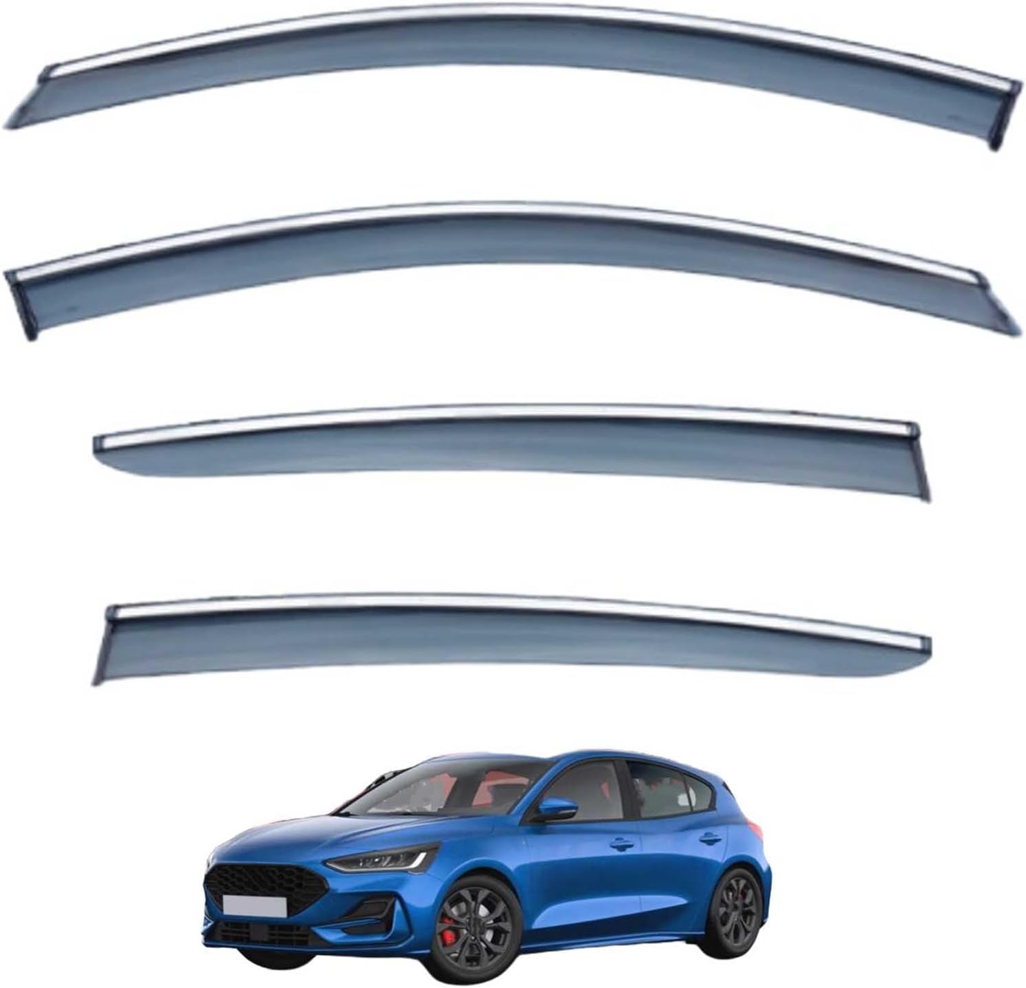Window Deflectors for Ford Focus Hatchback/Sedan MK4-C159 2019+, Sun Rain Guard Window Visors Vent Shades with Bright Stripes Car Accessories