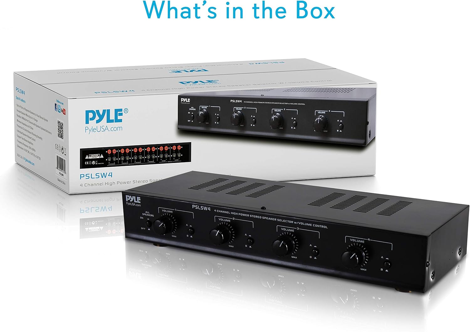 Pyle 4 Channel Speaker Selector Switch - Multi Zone Audio Distributor with Independent Volume Control, Compact Design, Supports Home Theater and Stereo Systems - PSLSW4.5