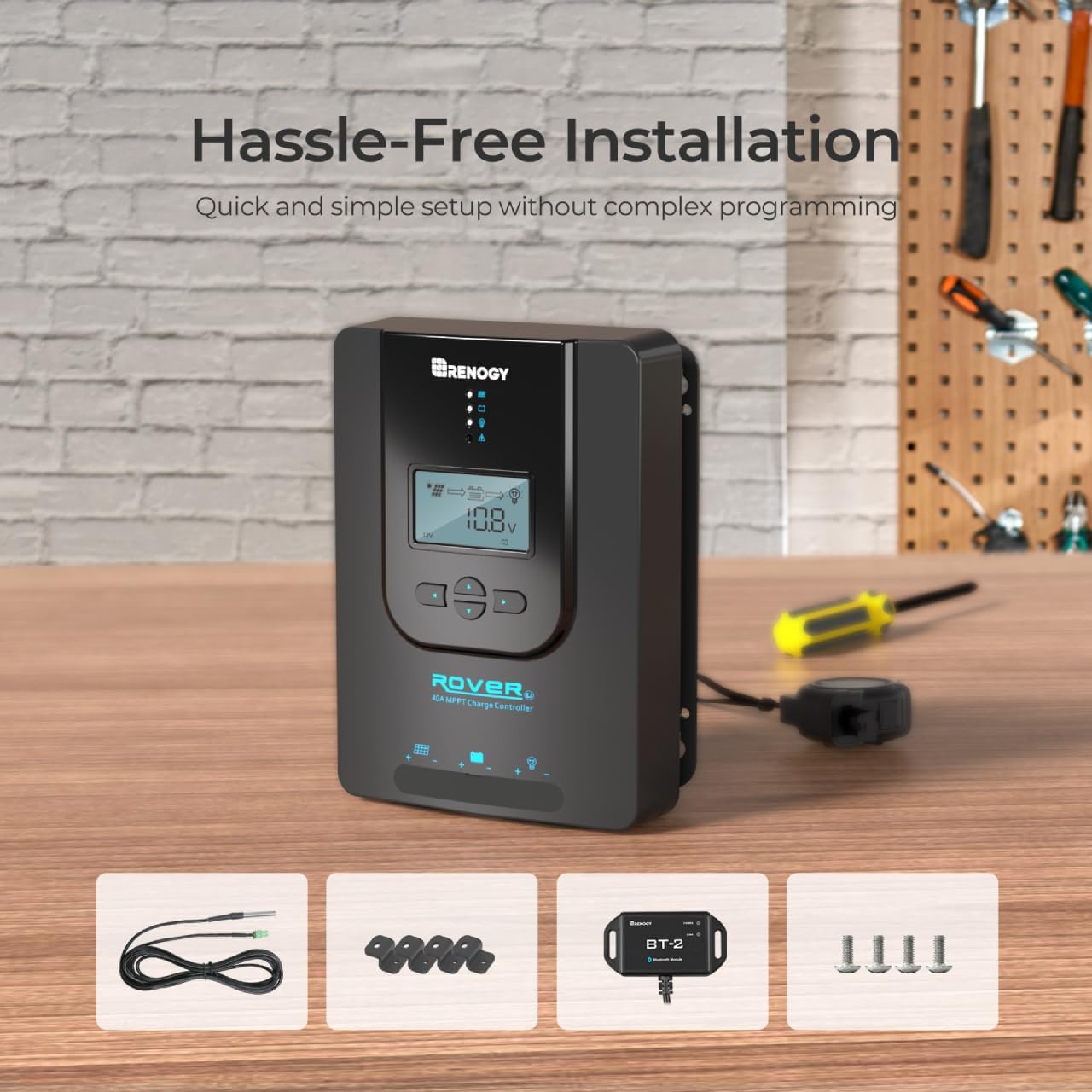 Renogy Solar Charge Controller (Bluetooth) - Rover 40A 12V24V Auto Parameter DC Input MPPT Charge Controllers for Solar Panels Adjustable LCD for Gel Sealed Flooded Lithium Battery