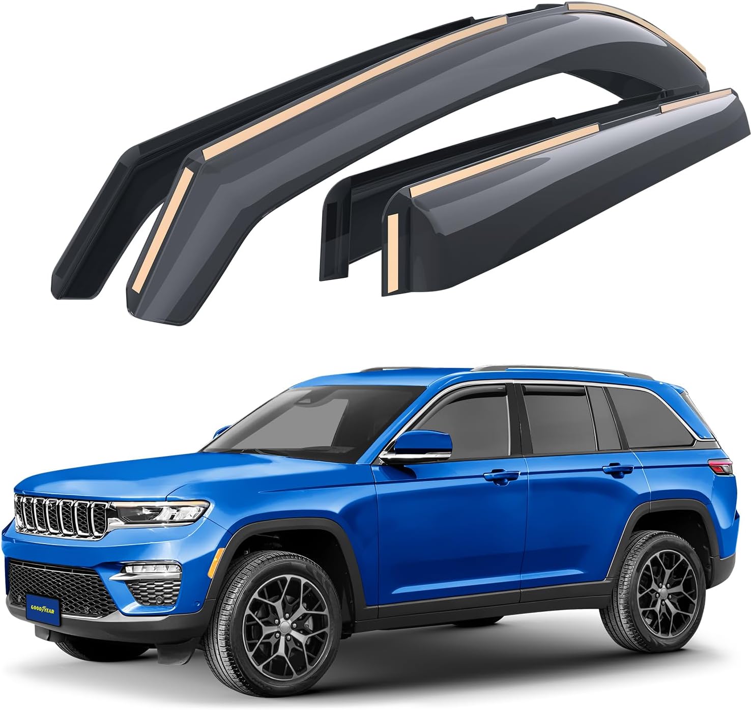 Goodyear Shatterproof in-Channel Window Deflectors for Jeep Grand Cherokee 2022-2026, Rain Guards, Window Visors for Cars, Vent Deflector, Car Accessories, 4 pcs - GY007990