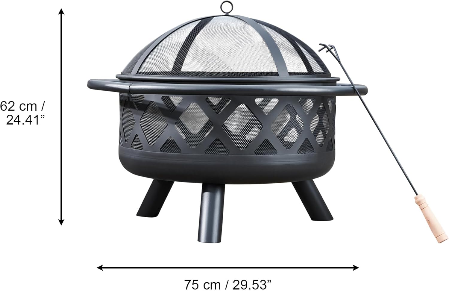 Teamson Home Round Steel Outdoor Fire Pit Outside Wood Burning Firepit Bonfire with Firebowl, Poker, Mesh Screen for Patio Garden Backyard BBQ, 30 Inch, Black