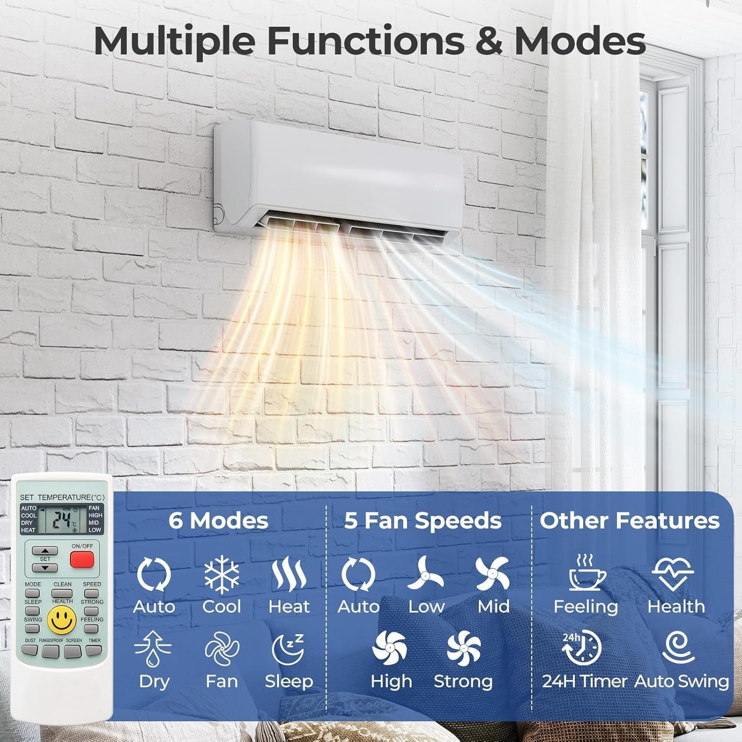 20K Dual 2 Zone Mini Split Air Conditioner and Heater, 20 SEER2 208-230V 9000 + 12000 BTU Wifi Mini Split AC/Heating System Multi Zone, Ductless, Wall Unit, with Installation Kits