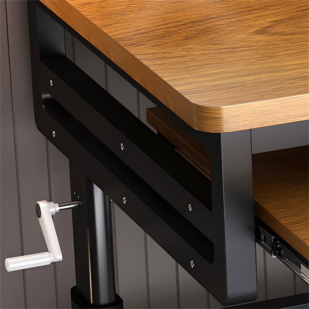 KWOKING Office Computer Desk with Organized Wiring & Keyboard Shelf Workbench Electronic Piano Midi Keyboard Music Production Recording Studio Hand-cranked Lifting Table Black 55