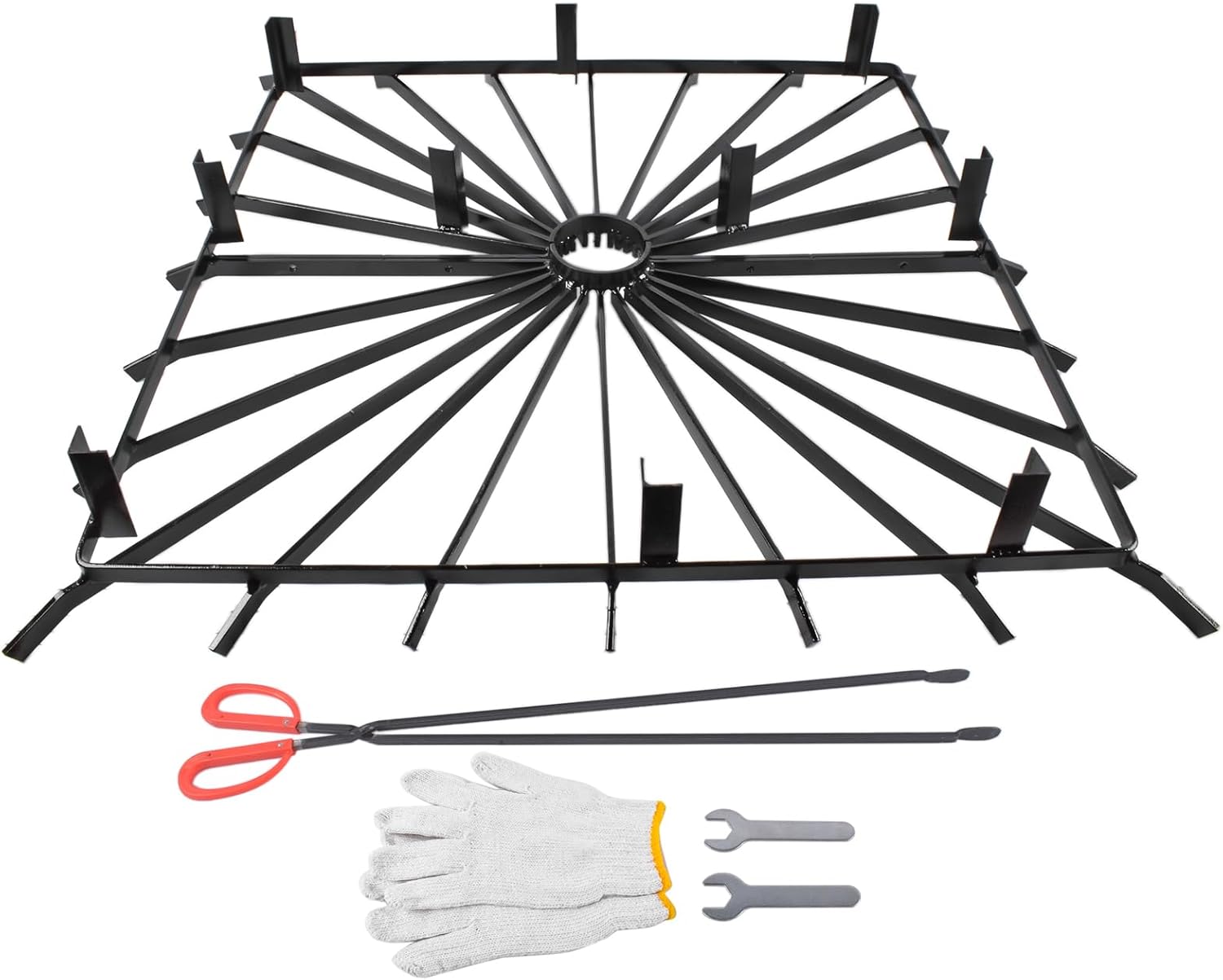 Heavy Duty Square Wheel Fire Pit Grate, 36''x36'' Sizes, Includes Fireplace Gloves & Poker
